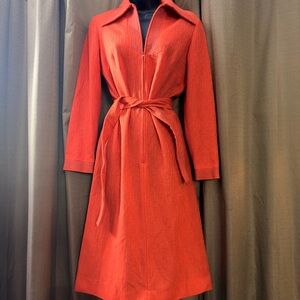 70s vintage kay Windsor Vibrant Orange Long Sleeve Dress